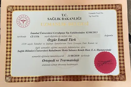 Ortopedi ve Travmatoloji Uzmanlık Belgesi — T.C. Sağlık Bakanlığı (2019)